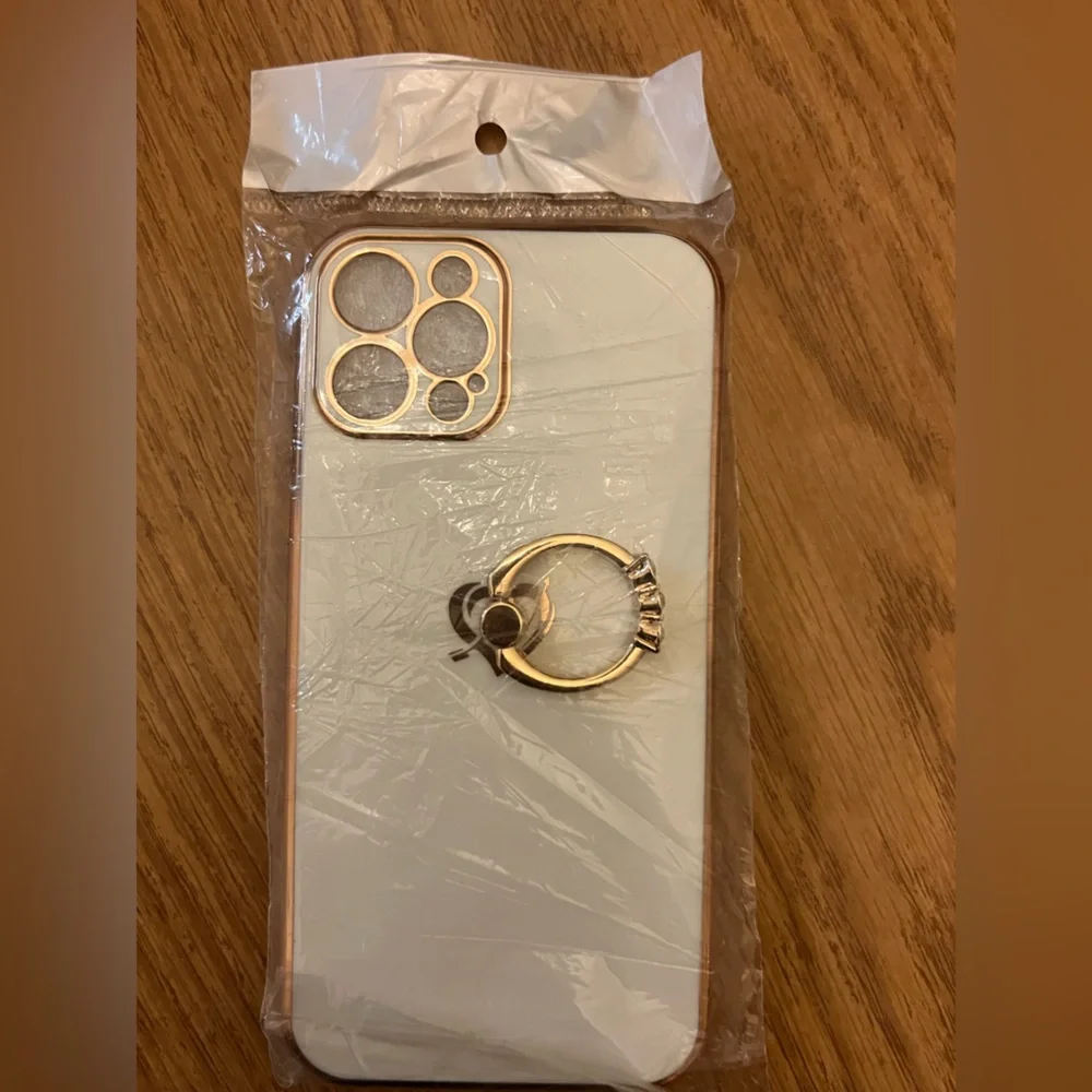 Gold and White i-Phone 13 Pro Case with Ring Holder